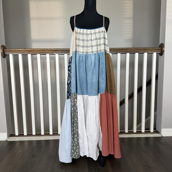 La Reunion Dresses & Skirts - LA Reunion Patchwork Tiered Maxi Dress Neutral Boho Size 1 Small Cottage Romance